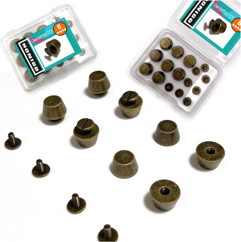 honigo 8 Pack Bronzk Rivets Stud Handbag Purse Feet 1/2 inch Flat Head Metal Solid Brass Studs Screw Back Feet 12mm Buckle Spikes Leathercraft for Leather Bag Totes DIY Craft - Image 1